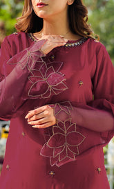 Emma: Maroon Dress 2PC With Crystal Hand Embellishment - 473